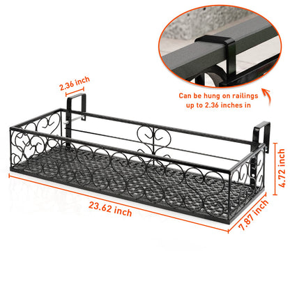 Fitlyiee Balcony Flower Pot Stand Rack Patio Railing Shelf Plant Pots Holder Windows decorate (L, Black)