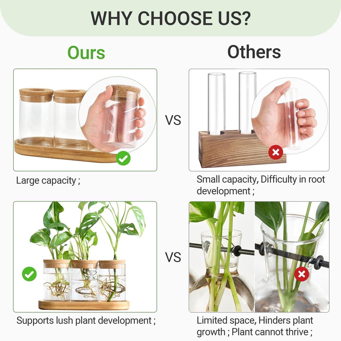 Dahey Plant Propagation Terrarium Desktop Glass Planter Station Water Planting Glass Vase with Lid and Wooden Stand for Propagating Hydroponic Plants Centerpiece Office Home Garden Decor, 4 Pcs