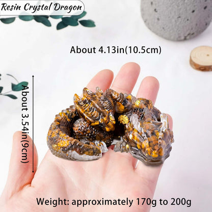 RJINGSHI Crystal Dragon Ornament, Natural Crushed Stone Resin, Home Table Decor Gift (Tiger's Eye)