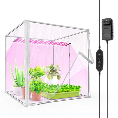 Barrina Indoor Greenhouse with Grow Light, with 40W Seed Starting LED Indoor Plant Light, Portable Mini Greenhouse with Timer for Seed Starter Tray, Seedling, Sprouting, Microgreens, 23x23x23IN