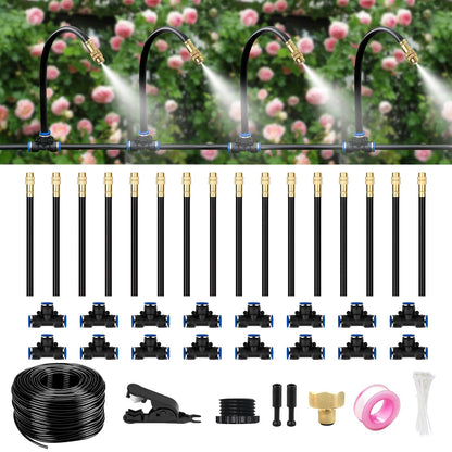 HEKIWAY 50FT Drip Irrigation System for Garden – Automatic Watering Kit with Solid Brass Metal Connectors, 360° Bendable Tubing &16 Adjustable Nozzles for Greenhouse, Lawn, Yard & Plants
