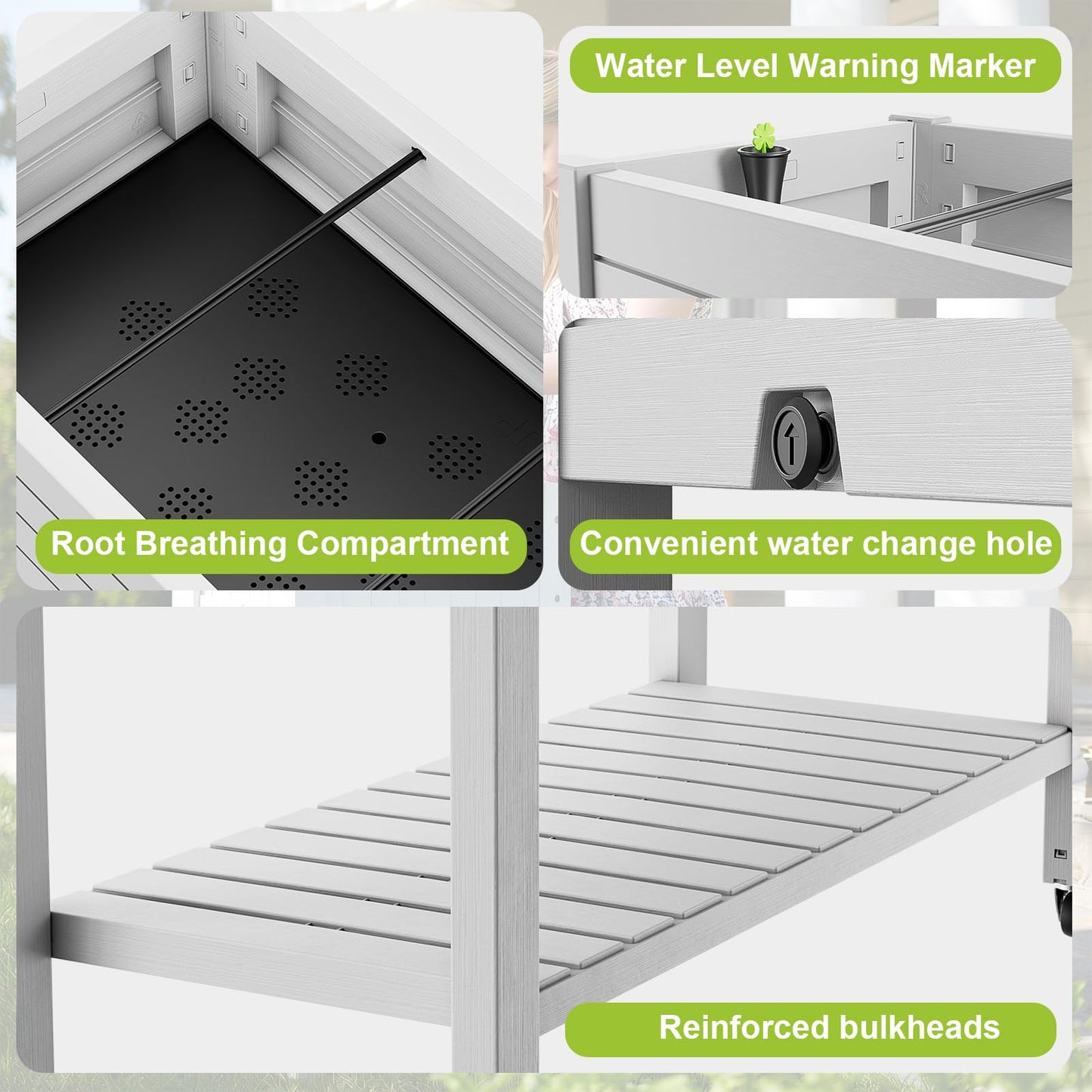 GYMHILL Elevated Raised Garden Bed with Wheels,Outdoor Large Resin Patio Planter Box Stand Divisible with Drain Plug,Water Monitor for Plants Vegetables Flowers Fruits(Ashen)