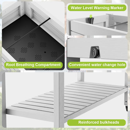 GYMHILL Elevated Raised Garden Bed with Wheels,Outdoor Large Resin Patio Planter Box Stand Divisible with Drain Plug,Water Monitor for Plants Vegetables Flowers Fruits(Ashen)