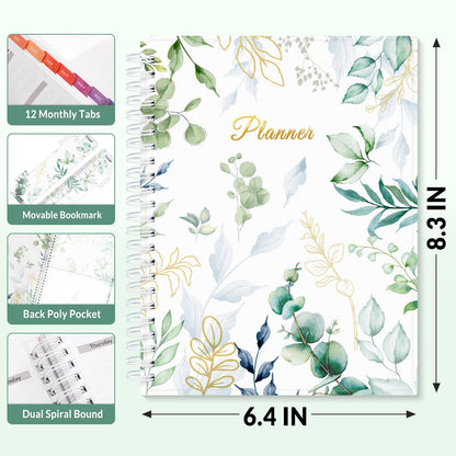 SUNEE Academic Planner 2026-2027 – Weekly & Monthly Planner, July 2026 to June 2027, 6.4"x8.3", Thick Paper, Tabs, Pockets, Bookmark, Spiral-Bound, Student Teacher Organizer, Greenery