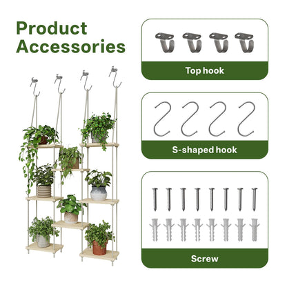 Drconox Window Plant Shelves 8-Tier Hanging Plant Shelves for Indoor Window Shelf for Plants Wall Mounted Window Sill Plant Shelf Living Room Garden Boho Decor