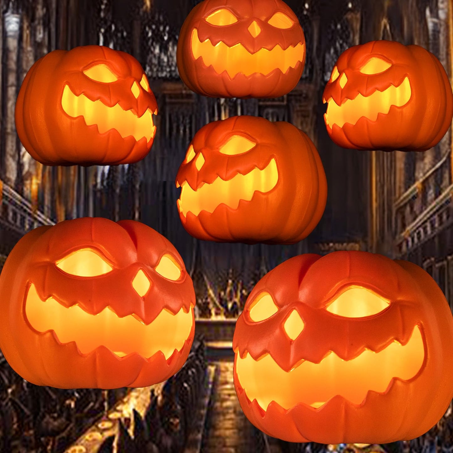 Halloween Decorations - Set of 6 Floating LED Pumpkins with Remote Control - Magic Hanging Flickering Warm Light Flameless Floating LED Pumpkins Decor for Indoor Home Room Bedroom Party Decoration…