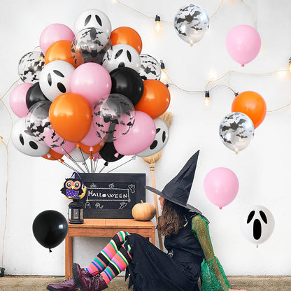 Froova Halloween Balloon Pink Black Orange Balloons with Bat Print Latex Balloons White Ghost Party Balloon for Girls Night Hey Boo Halloween Ghost Spooky One Scary Birthday Baby Shower Party Decor