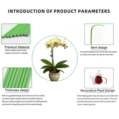 10 Pcs 16.5 Inch Bendable Metal Orchid Plant Support Stakes, Garden Flower Stakes with 15 Clips for Indoor Outdoor Potted Plants, Stem Support for Amaryllis Tomatoes Zinnias & More Flowers