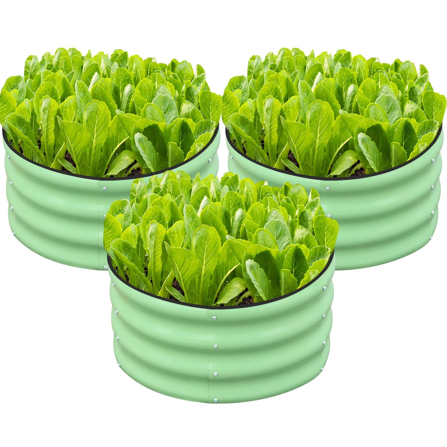 SnugNiture 3 Pcs 2x2x1ft Round Galvanized Raised Garden Bed Kit Outdoor, Metal Planter Box for Planting Plants Vegetables, Green