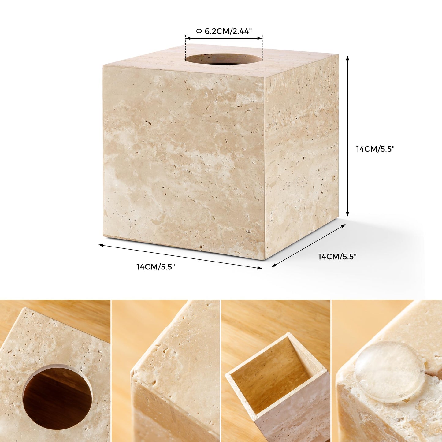 N NANSHOP Natural Travertine Marble Tissue Box Holder Cover, Square Cube Tissue Box Holder with Open Bottom for Bathroom Vanity Tops, Bedroom Dressers, Kitchen Countertop, Travertine Beige(NS022)