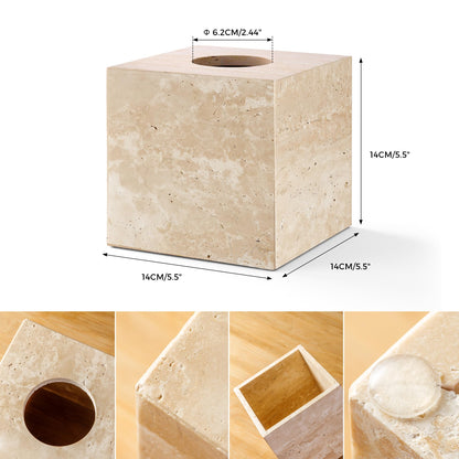 N NANSHOP Natural Travertine Marble Tissue Box Holder Cover, Square Cube Tissue Box Holder with Open Bottom for Bathroom Vanity Tops, Bedroom Dressers, Kitchen Countertop, Travertine Beige(NS022)
