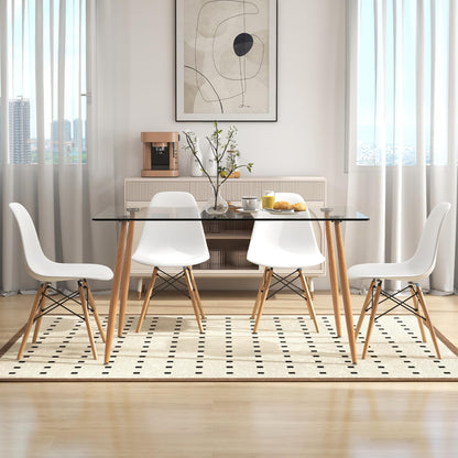 Giantex Dining Table Set for 4, Rectangular Glass Dining Table & 4 White DSW Chairs, 5-Piece Modern Dinette Set for Breakfast Nook, Dining Room, Kitchen, Living Room, White