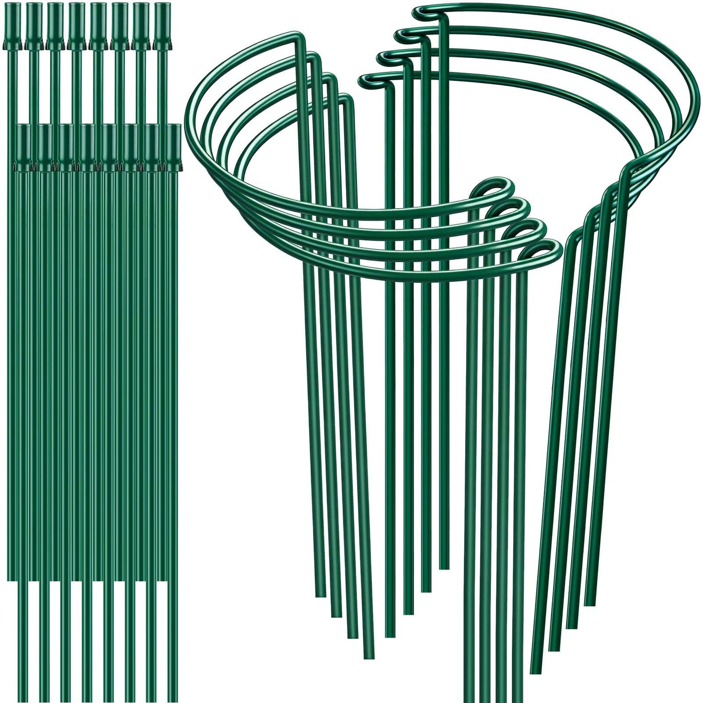 8 Pack 32 or 16 inch Adjustable Plant Support Stakes, Heavy-Duty Half Round Peony Support, Garden Plant Stakes Cage for Outdoor Plants, Peony, Tomato, Hydrangea, (16In Support +16In Extension Tubes)
