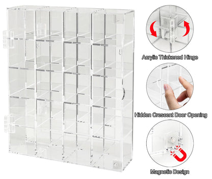Acrylic Display Case Adjustable Clear Rock Display Case Shadow Box with Shelves Storage Organizer for Mini Pop Figure, Collectibles, Mineral Crystal, Stones, Wall Mountable, with Mirrored & Lid