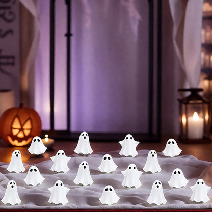 FESTGLOX 50Pcs Mini Resin Ghosts, Small Ghost Figurines, Tiny Halloween Miniatures for Spooky Tiered Tray Decor, Vase Filler, Home Tabletop Shelf Centerpieces, Party Favors Gift