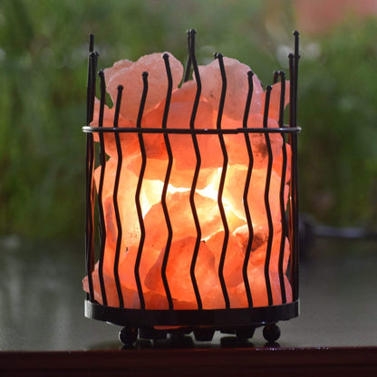 Himalayan Glow Pillar Style Basket Lamps, Pure Himalayan Salt Basket Night Lamp with Salt Chunks, Light Bulb and Dimmable Switch (2-Pack)