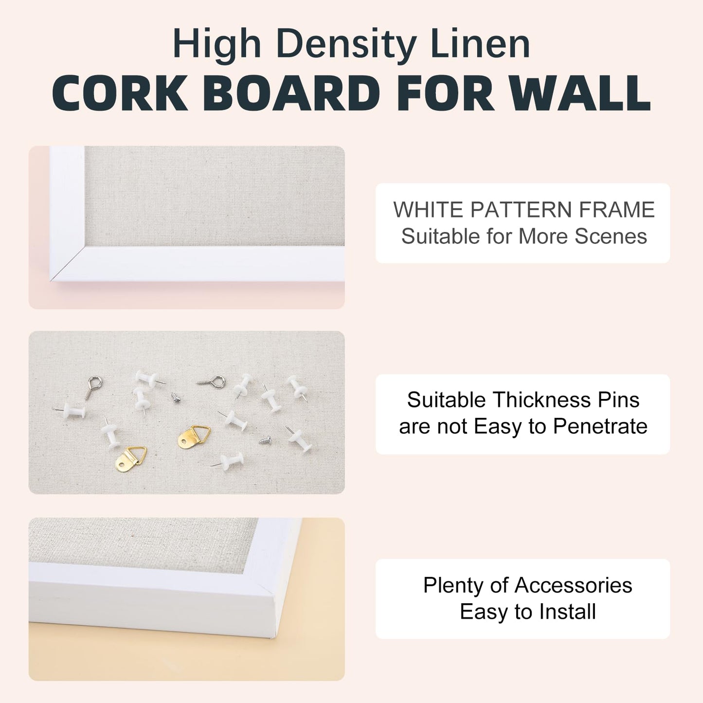 OWLKELA 13.3"x17.7" inch Bulletin Board with Linen, White Wood Style Frame, with 10 Pushpins, Linen Cork Board, Ideal for School, Home & Office
