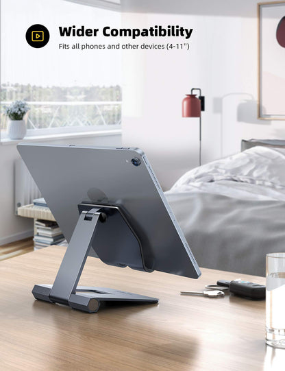 Lamicall Aluminum Metal Adjustable Cell Phone Stand Desk - Heavy Duty Aluminum Metal Foldable Desktop Phone Holder, Cradle, Dock, for iPhone 16 15 14, Plus, Pro, Pro Max, 13 12 X XS,4-11'' Phone Grey