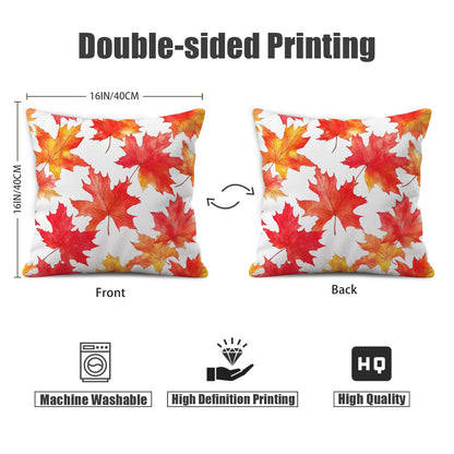 WitHero Fall Throw Pillow Covers 16x16 Inch Set of 2 – Double-Sided Maple Leaf Design on White Linen Pillowcases, Indoor Outdoor Autumn Decorative Cushion Covers for Sofa Couch Bed