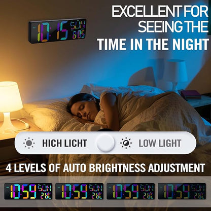 TXL16.5 Digital Wall Clock Large Display, LED Wall Clock RGB Color Changing, Count Up/Down Timer Clock with Remote Control, Adjustable Brightness Alarm Clock for Home, Office, Gym, Elderly, Auto DST
