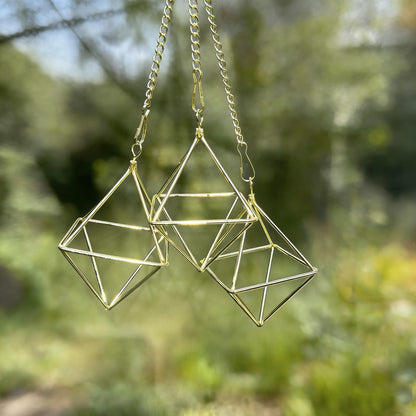 libproqia Gold Air Plant Holders with Chains, Set of 6 Geometric Hanging Planters with Removable Links for Wall Decor, Indoor Home Ceiling Display for Tillandsia, Ferns