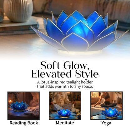 OM Gallery Gemstone Lotus Tealight Holder - Handcrafted Capiz Shell Design for Soft Glow, Elegant Home & Table Decor, Wedding Centerpieces, Votive Candle Styling, and Thoughtful Gifting - Sapphire