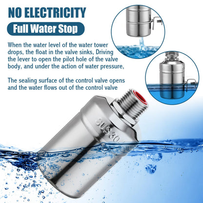 MorningRo 4 Pack Water Float Valve 1/2" to 3/4'' Auto Shut off Water Tank Float Valve 304 Stainless Steel Fully Automatic Level Control for Pool, Livestock Troughs (Regular Style)