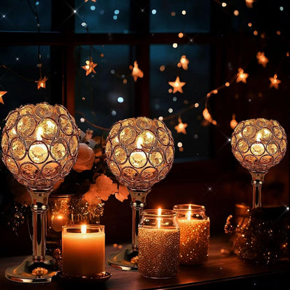 Candle Holder Candlestick Holders- 1Set Gold Crystal Pillar Candle Holders,Metal Candlestick Stands for Wedding Centerpieces,Table Decor for Church,Valentine's Day Housewarming Gift,3Pcs