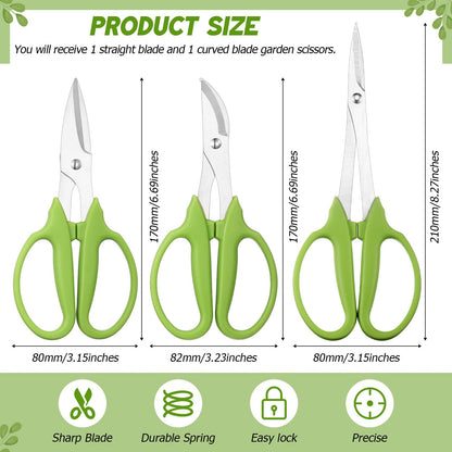Lanties 3 Pcs Garden Scissors Shears Trimming Scissors Pruning Floral Shears for Herb Flowers Plants with Straight and Curved Blade for Gardening (Curved,Straght,Bud)
