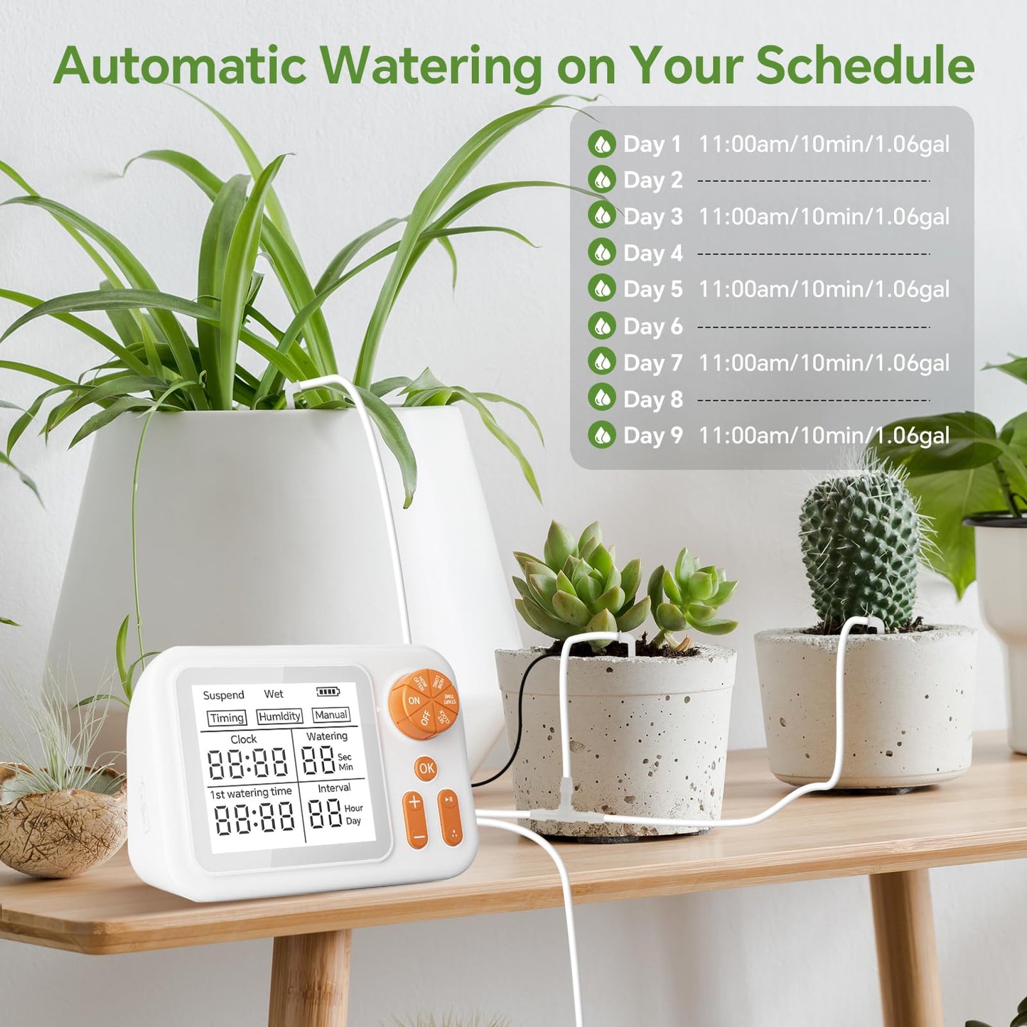 Automatic Plant Waterer Indoor with Large Display for Pot Plants, Cycle & Soak Mode Vacation Self Watering Drip Irrigation System Device Kit Office Patio Greenhouse Grow Tent Water 10-15 Plants