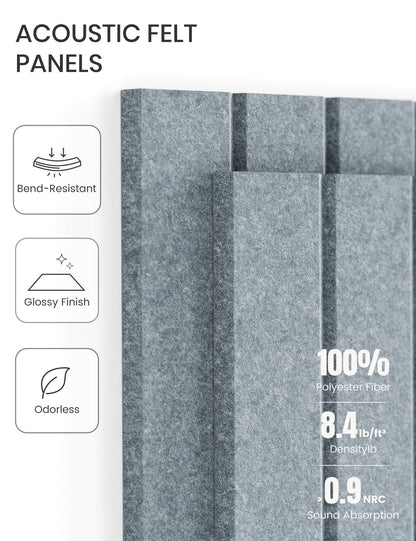 Felt Bulletin Board Tiles -28"x18" with 40 Adhesive Tabs, Cork Board Alternative for Office Decor, Push Pin Board Wall Organizer 6-Pack (Blue Gray)