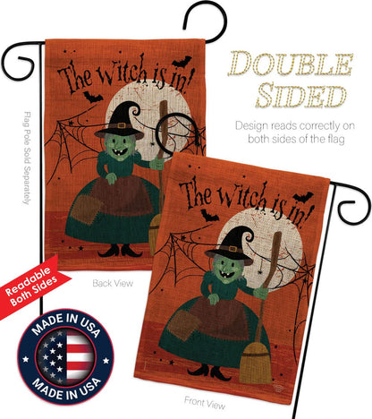Ornament Collection Halloween Garden Stakes Flag Set Home Banner Burlap Door Sign Wall Post Stand Grave Porch Outdoor Tapestry Witch is in Front Yard Decorations, Fall Gifts Made in USA