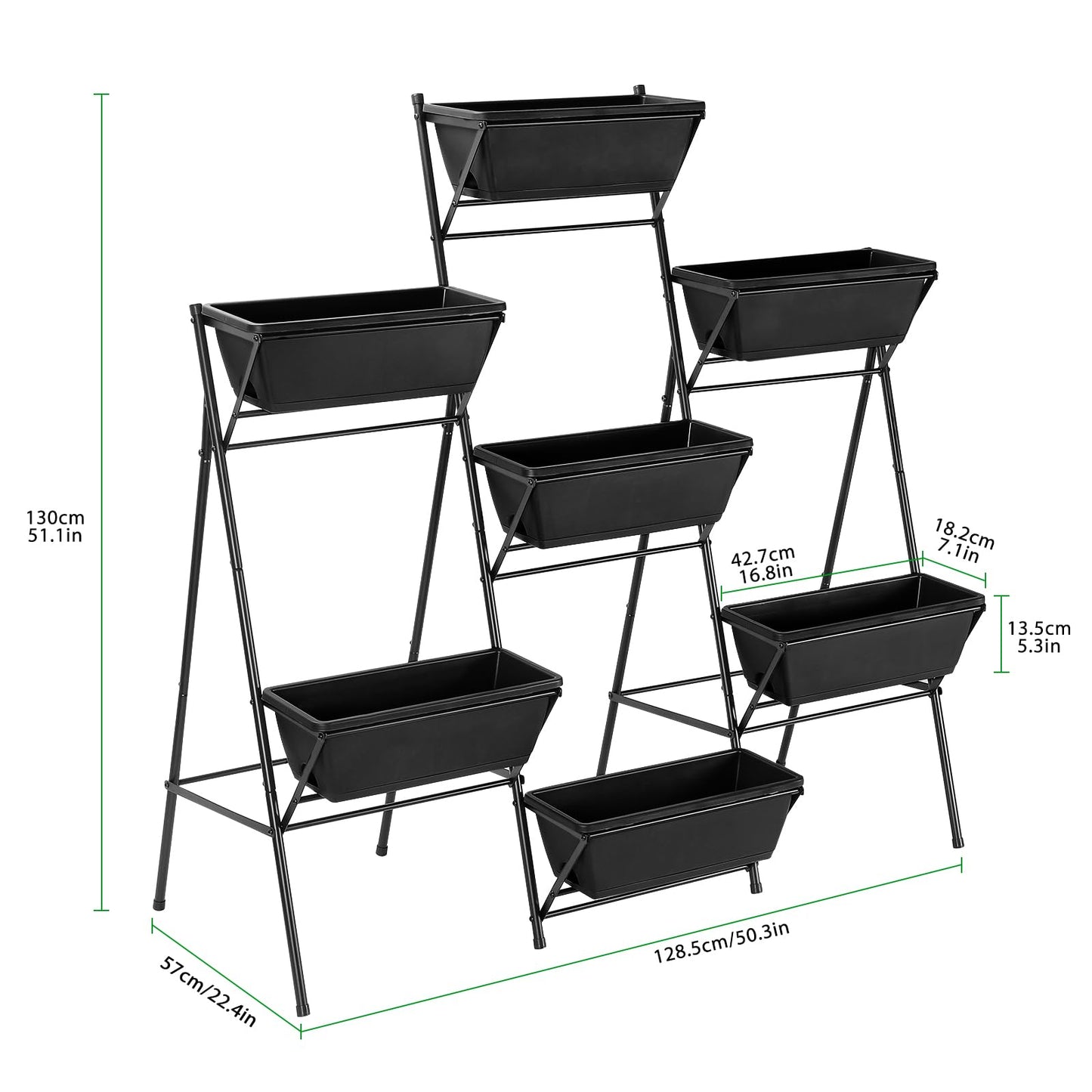 YAHKBTEN Raised Garden Bed Tiered Vertical Garden Planters Outdoor 7 Planter Boxes with Legs Indoor Elevated Herbs Flowers Vegetables Garden Box for Backyard Patio Balcony, Black