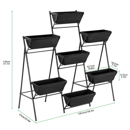 YAHKBTEN Raised Garden Bed Tiered Vertical Garden Planters Outdoor 7 Planter Boxes with Legs Indoor Elevated Herbs Flowers Vegetables Garden Box for Backyard Patio Balcony, Black