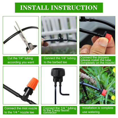 Drip Irrigation Kit, Garden Irrigation System 1/4" Blank Distribution Tubing Watering Drip Kit/DIY Saving Water Automatic Watering System for Garden, Greenhouse, Flower Bed, Patio, Lawn