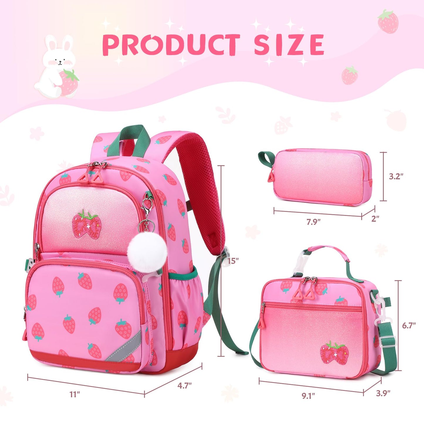 Similove Kids Backpack for Girls - 3PCS Small Cute Toddler Backpack with Insulated Lunch Bag & Pencil Case for Kindergarten Preschool Elementary School - Girls Bookbag Ages 6-8