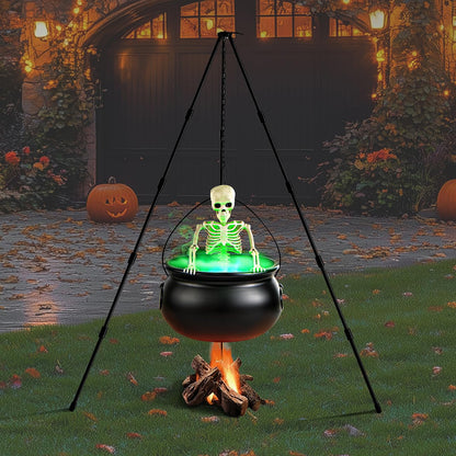MEADIN Halloween Decorations Outdoor - Large Witches Cauldron on Tripod with Cauldron Diffuserr and Big Skeleton - Black Plastic Cauldron Halloween Decor for Outside Yard Lawn Home Porch Door