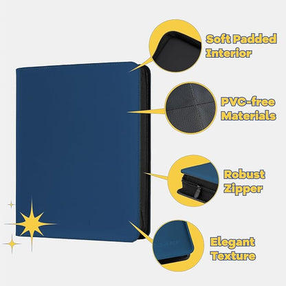 9-Pocket Toploader Binder, Clovecat Premium Card Book， Holds 252 Trading Card with 20 Removable Top-loader Sleeves，PU Card Holder Folders,Card Album for MTG, TCG, Yugioh, Game & Sports Cards(Blue)