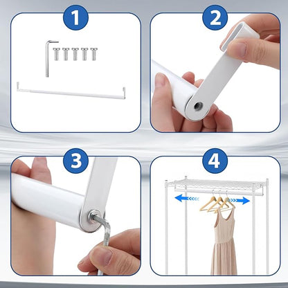 Threehoney Expandable Closet Rod for Wire Shelf Hanging Clothes Adjustable Heavy Duty Closet Hanging Rod Extender Heavy Duty Hanger Bar Metal Poles for Wardrobes Hanger, 1 Pack (24-41 Inch,White)