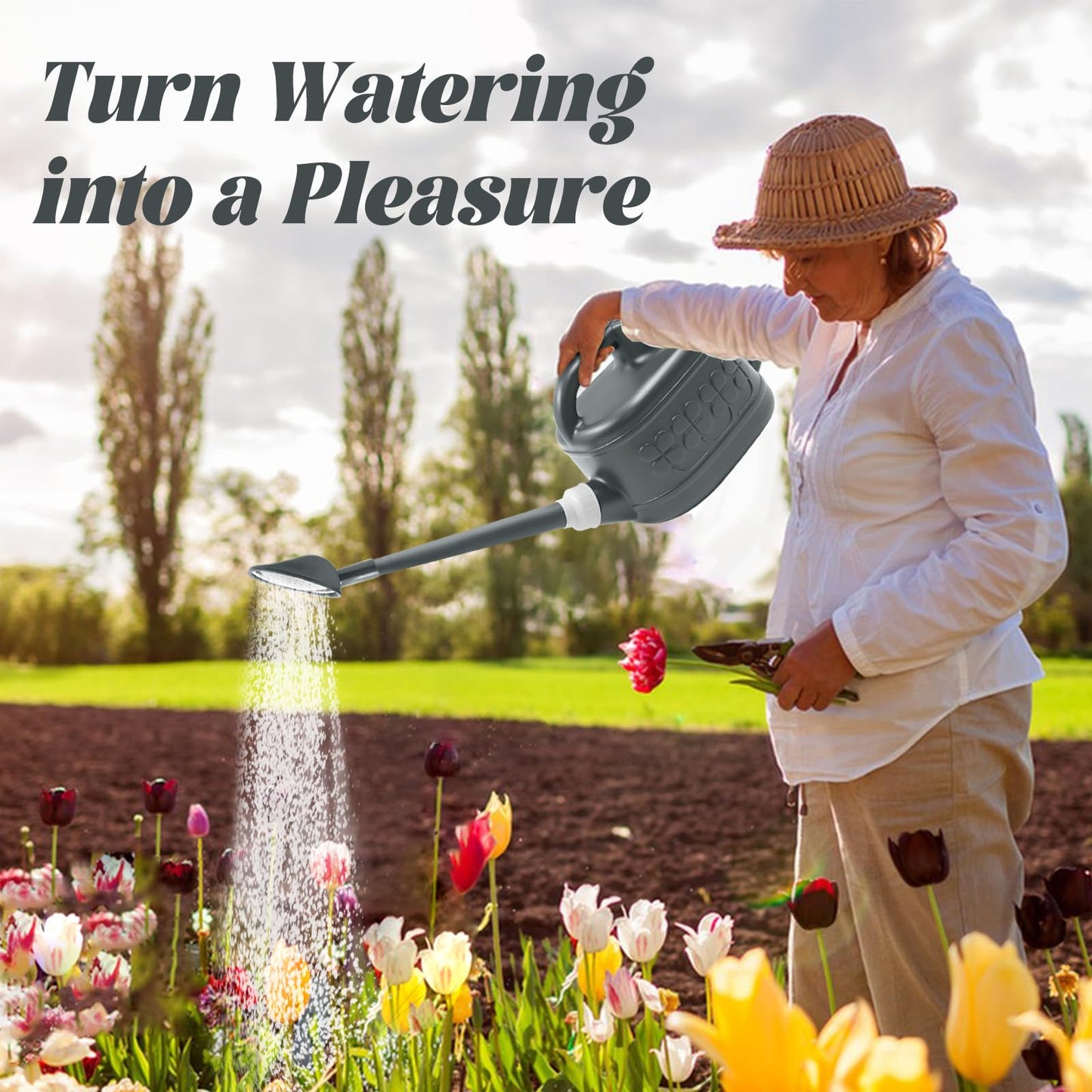 1 Gallon Watering Can, Garden Watering Can Outdoor, Plant Water Can with Removable Long Spout and Stainless Steel Sprinkler Head, Plastic Indoor Watering Cans for Gardening Flower Plants