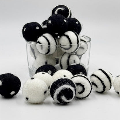 Wool Felt Balls for Crafts 2.5cm 40pc Black White Polka Dots DIY Felt Ball Garland