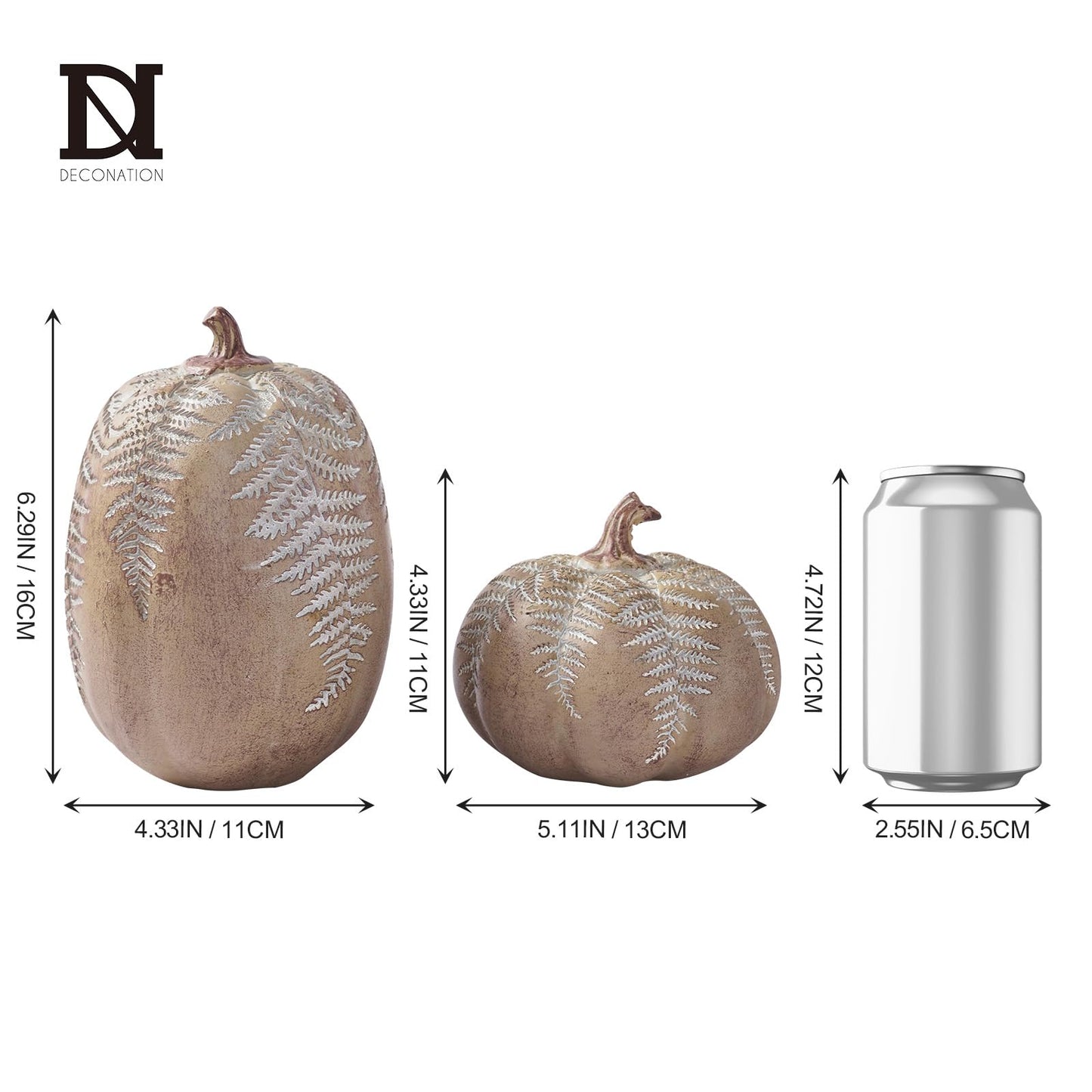 DN DECONATION 2-Pack Fall Pumpkin Decorations for Home, Faux Pumpkins for Decorating, Rustic Brown Resin Pumpkins Decor with Carved Leaves – Thanksgiving Table Centerpiece, Modern Farmhouse Fall Decor