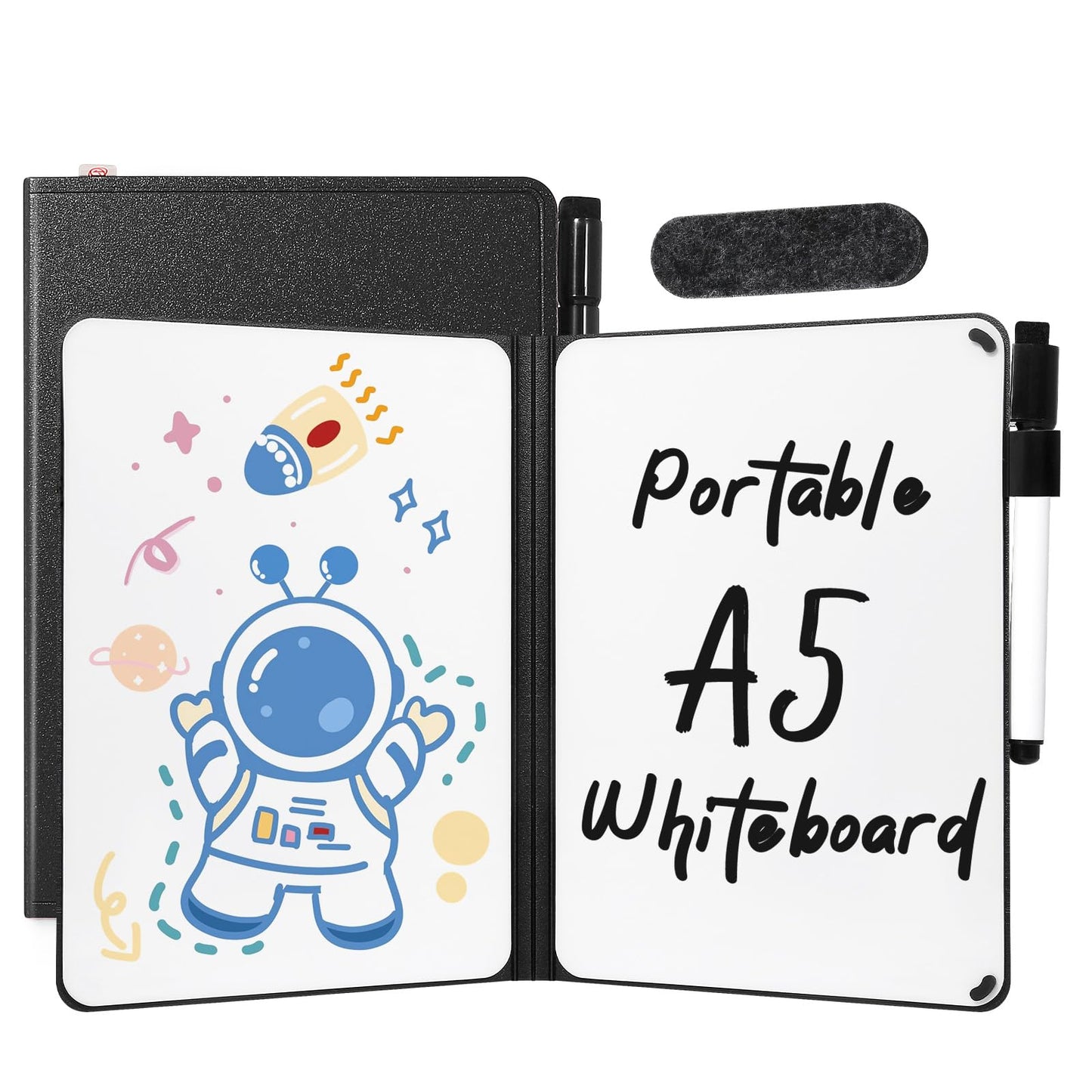 AGM Portable White Board Dry Erase, Double Sided Folding Whiteboards with Pen, Mini Portable Dry Erase Board for Study, Meeting, Doodling, Planning, Black