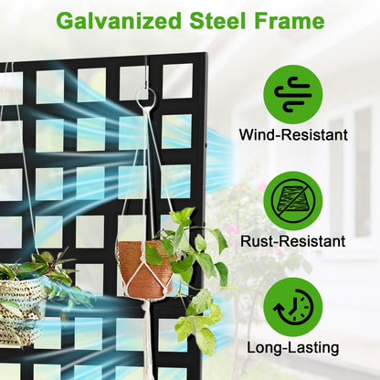 Metal Raised Garden Bed with Trellis & Wheels, 72.83"x46.46"x11.81" Galvanized Metal Planter Box with Drainage Holes & Privacy Screen for Patio Balcony Climbing Plants Flowers Vegetable, Black