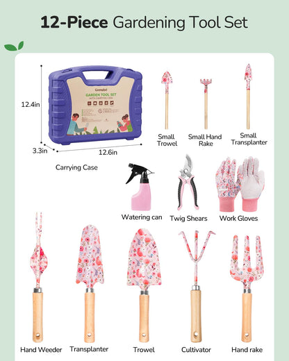 Grenebo 12-Piece Womens Gardening Tools Gift Set, Rust-Proof & Heavy-Duty Garden Tools with Durable Carrying Case, Fashionable & Thoughtful Gardening Gifts for Women&Men (Purple)