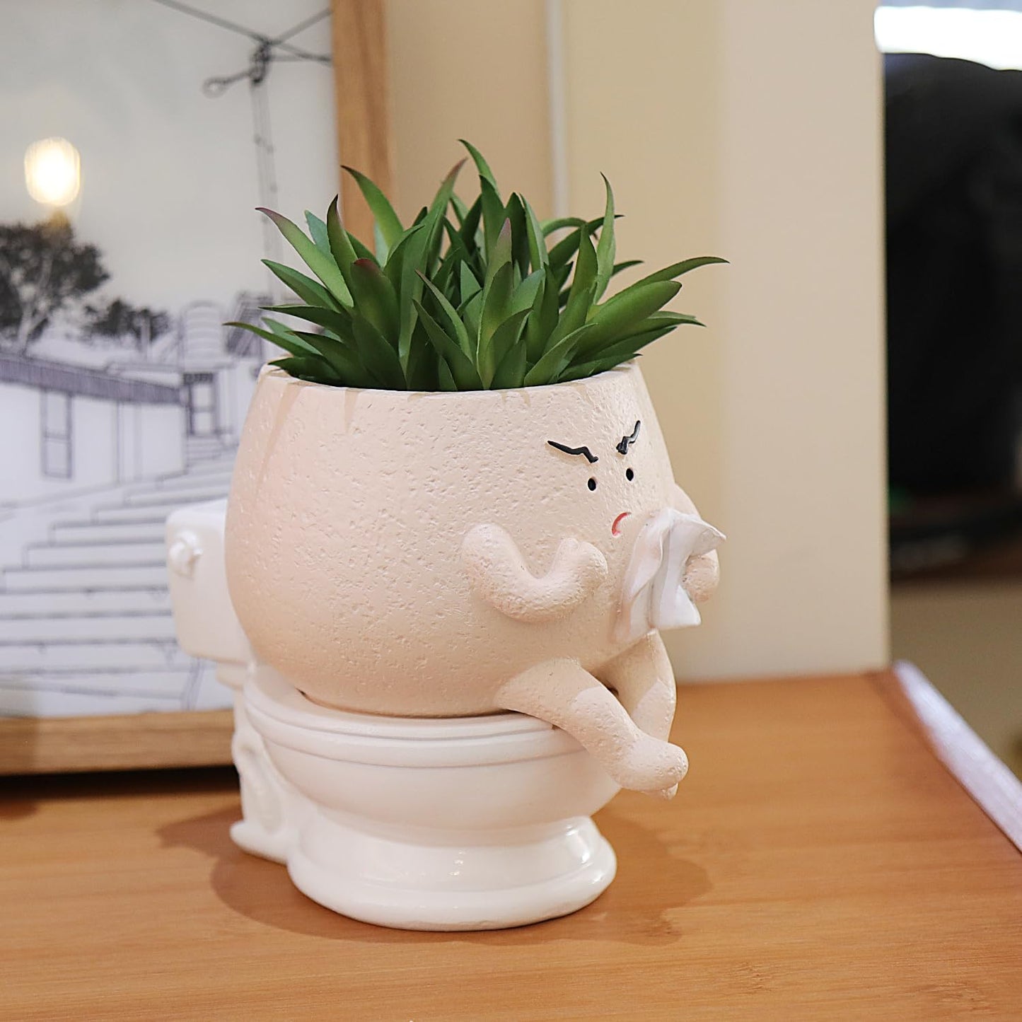 Pricetail Face Planter Pots Funny Toilet Plant Pot for Indoor Plants, Cute Face Head Flower Pots Quirky Succulent Planters Gift Ideal for Home, Office, Christmas