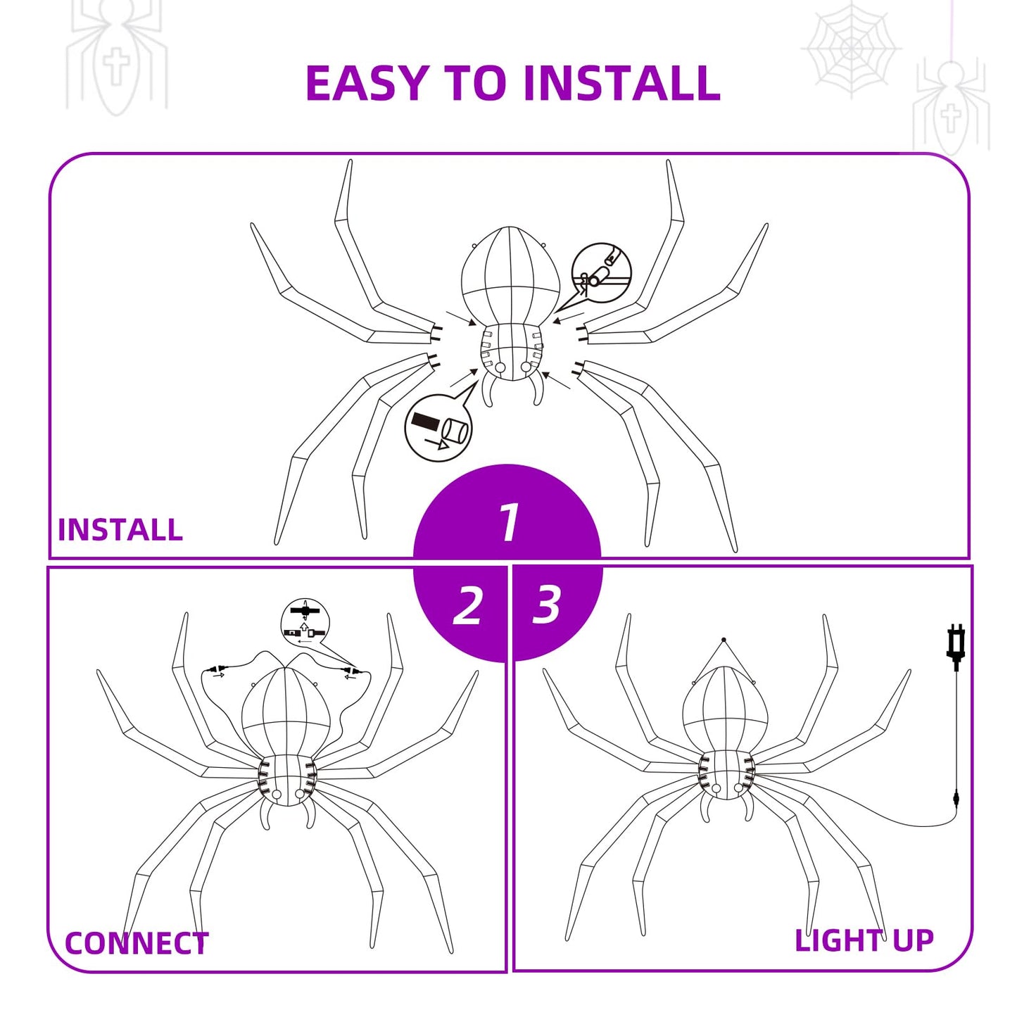 HOYECHI Halloween Decorations Outdoor Hanging Spider - 4.2FT Giant Climb The Wall Spider Halloween Decor, Light Up Spider with 90 LED Lights, for Front Yard Porch Roof Party Outside - Black