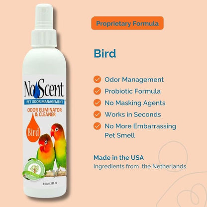 No Scent Bird Cage Cleaner Spray & Pet Odor Management, Natural Aviary Freshener (32 Fl Oz / 946 mL)