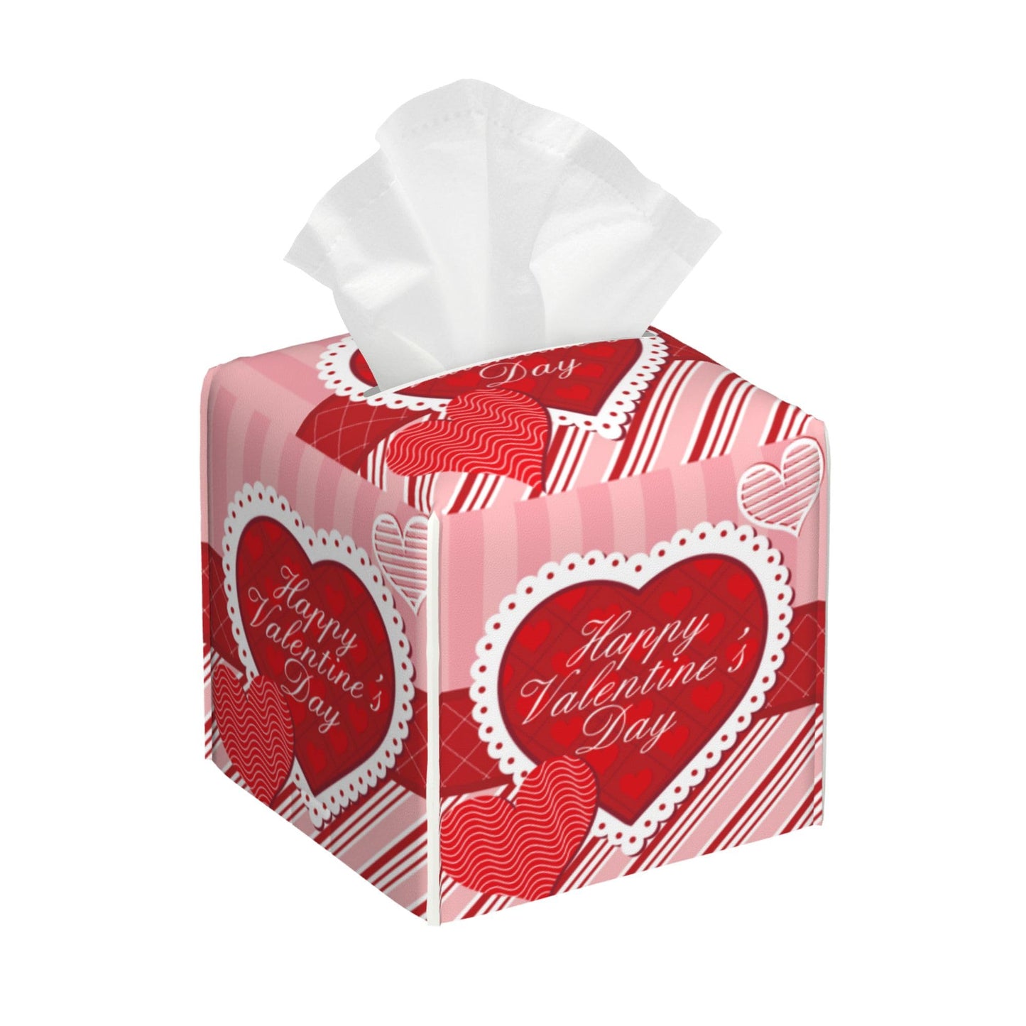 Tissue Box Cover Leather Tissue Box Holder Cube Tissue Case Cover Facial Paper Organizer Dispenser for Bathroom, Vanity Countertop, Office Desk (Red Heart)