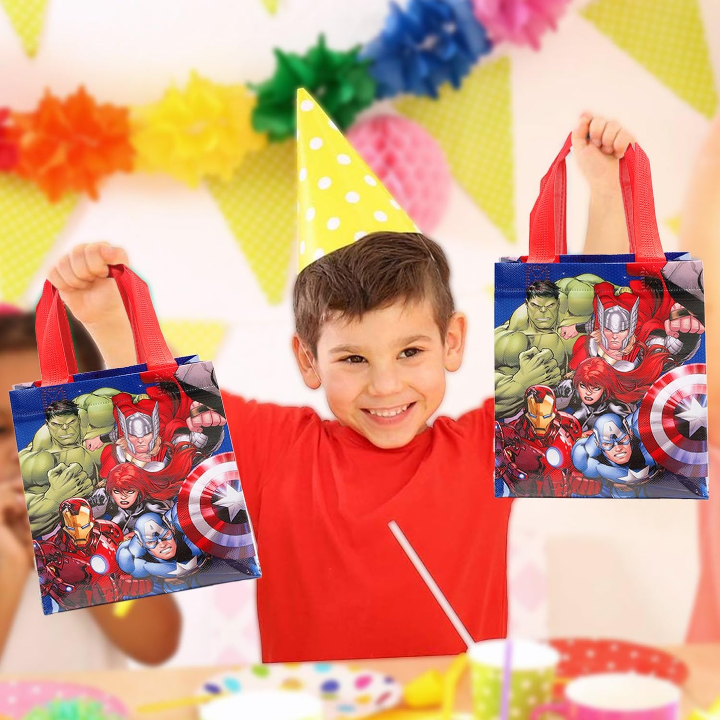 Marvel Avengers Party Favor Bags Set – 24 Pack of 8" Avengers Party Goodie Bags for Kids Bulk Reusable Totes | Marvel Avengers Birthday Party Supplies
